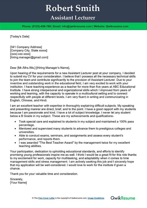 University Lecturer Cover Letter