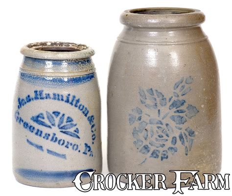 Lot Of Two Large Sized Western Pa Stoneware Canning Jar With Floral