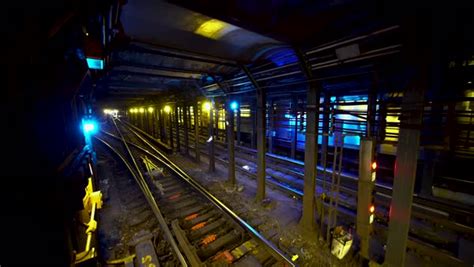 Deep Inside New York City Subway Tunnel With Passing Train Colorful