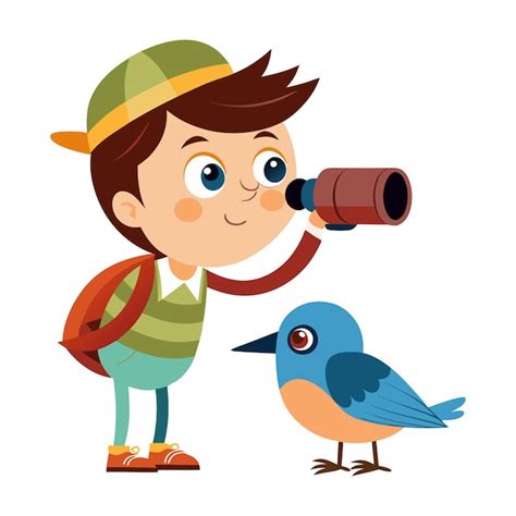 Download A Boy Bird Watching Vector Illustration Eps File For Design
