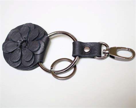 Leather Flower Keyring Leather Keyring Leather Key Holder Etsy