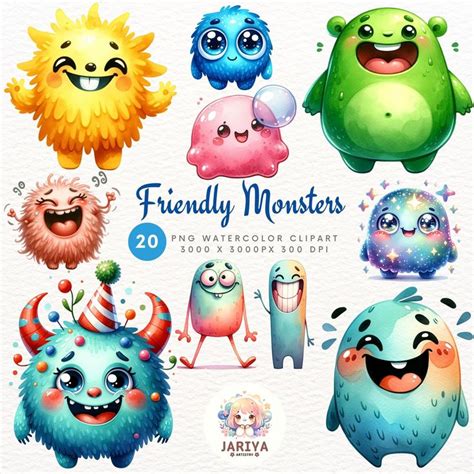 Cute Friendly Monster Clipart Bundle Cute Monster Clipart Png