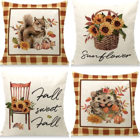 Cirzone Fall Pillow Covers X Set Of Fall Decor Sunflower Squirrel