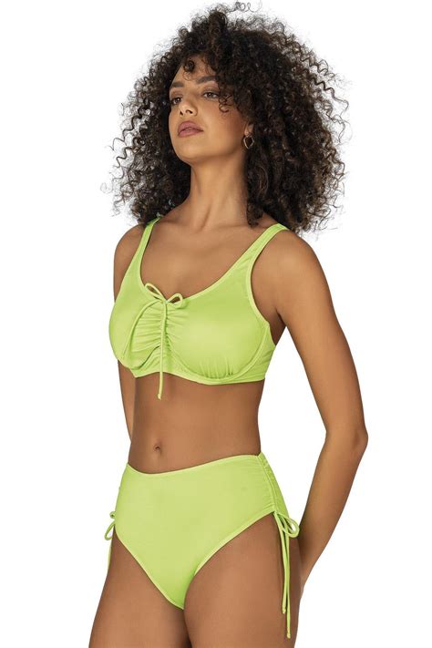 Endeep Yeşil Büyük Beden Balenli Destekli Bağlama Detaylı Bikini Takım