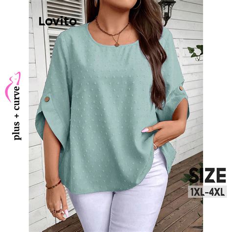 Lovito Blusa Feminina Plus Size Curva Elegante Bolinhas E O