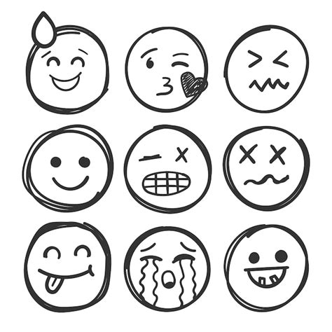 Emojis Gesichter Ikonen Im Handgezeichneten Stil Doddle Emoticons