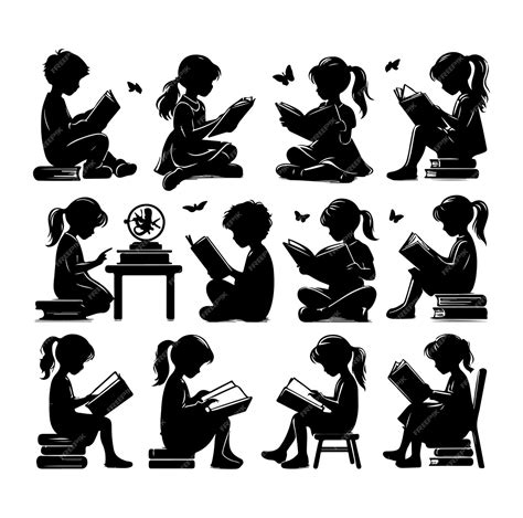 Premium Vector A Child Reading Book Vector Silhouette Vector