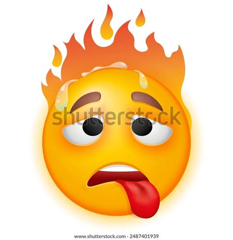 Hot Emoji Flame Overheated Sweating Emoticon Stock Vector Royalty Free