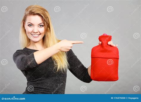 Happy Woman Holds Hot Water Bottle Stock Photo Image Of Woman Medical