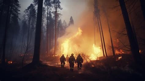 Premium Ai Image Team Of Brave Firefighters While Putting Out A