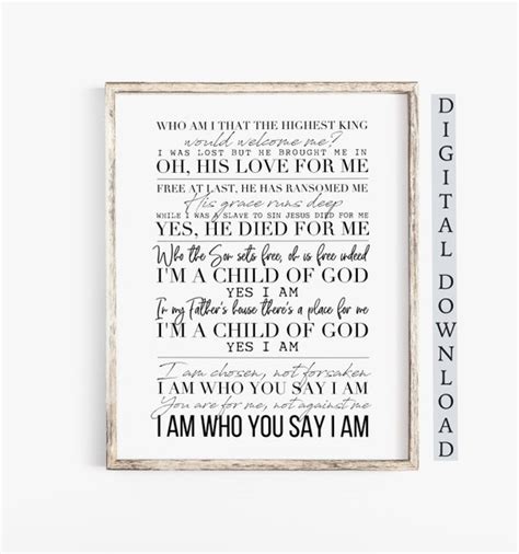 I Am Who You Say I Am Hillsong Lyrics Worship Song Lyrics Etsy