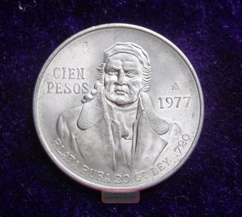 Mexico Collectors 100 Pesos Morelos 1977 0 720 Silver Coin 021