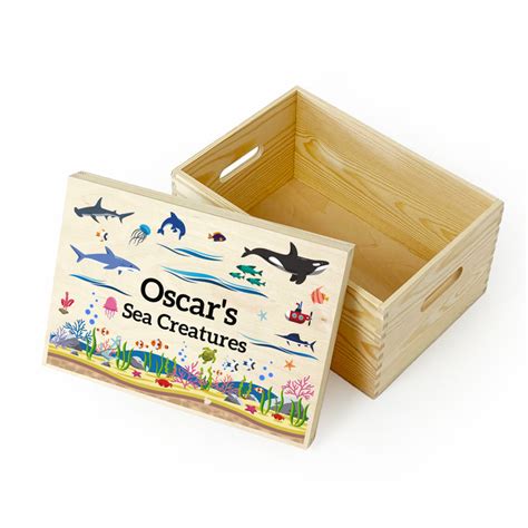 Personalised Sea Creatures and Animals Wooden Toy Box, Childrens ...