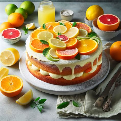 Premium Ai Image Citrus Victoria Sponge Cake With Lemon Curd And