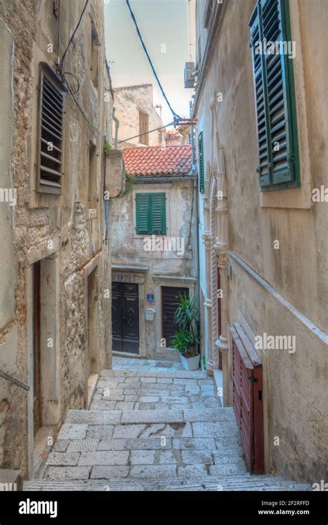 Old Narrow Street In The Old Town Of Sibenik Croatia Stock Photo Alamy