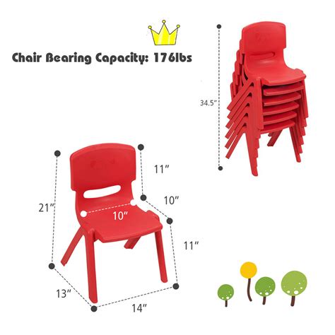 Gymax 6 Pack Red Plastic Stackable Kids Chairs For Indooroutdoor