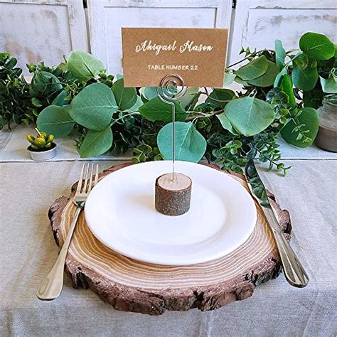 Supla 20 Pcs Rustic Wood Place Card Holders With Swirl Wire Wooden Bark