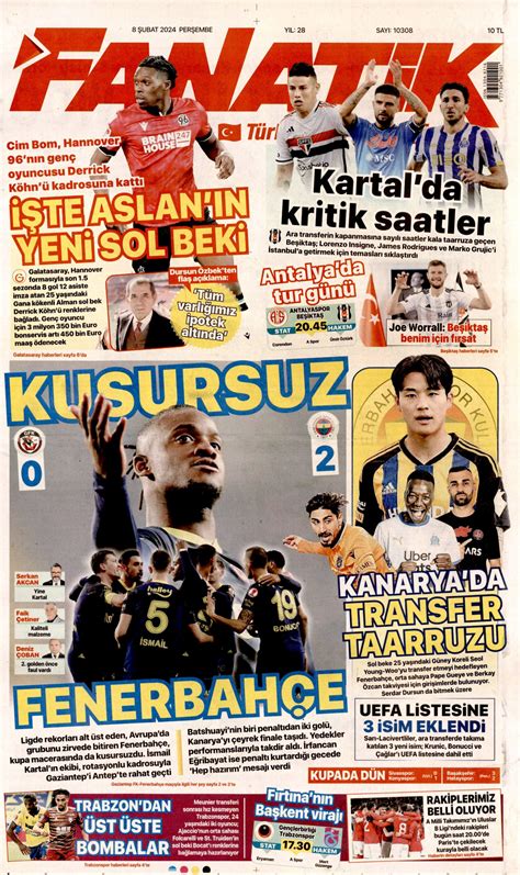 Fanatik Gazetesi Fanatik Manşet Oku Haberler 08 Şubat 2024