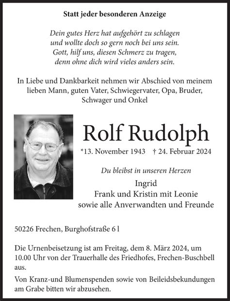 Traueranzeigen Von Rolf Rudolph WirTrauern