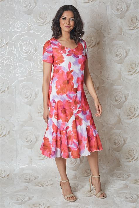 Cerise Julianna Floral Bias Cut Midi Dress Roman Uk