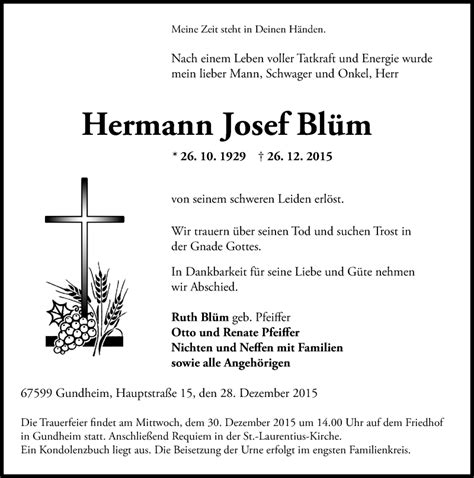 Traueranzeigen von Hermann Josef Blüm vrm trauer de