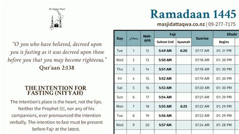 Ramadan Timetable And Advice Masjid At Taqwa Auckland New