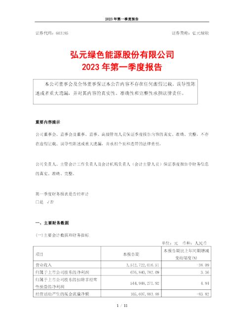 弘元绿能：2023年第一季度报告