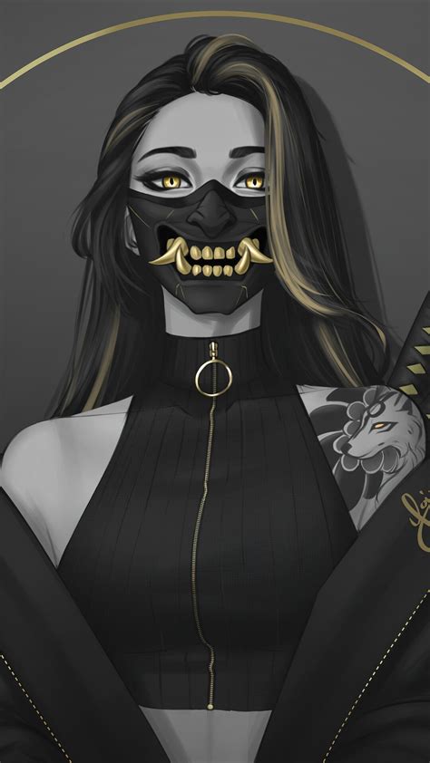 Cyberpunk Girls Tattoo Oni Mask Katana Hd Phone Wallpaper Rare