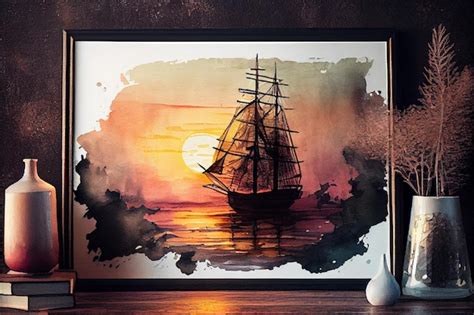 Premium Photo Small Lonely Sailing Ship Against The Backdrop Of