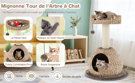 GOPLUS Arbre à Chat 72 CM en Tige de Massette 2 Niveaux avec