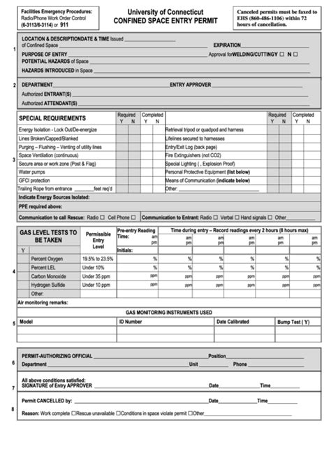 Top 19 Confined Space Permit Form Templates free to download in PDF format