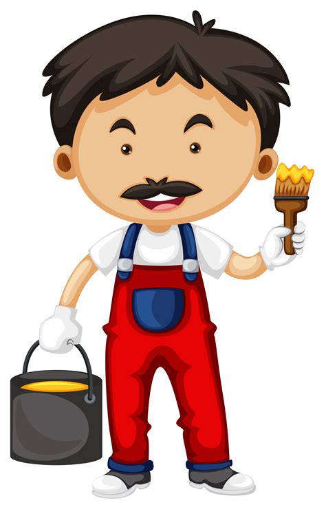 Painter Holding Brush And Bucket Of Paint 368409 Vector Art At Vecteezy