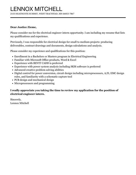 Electrical Engineer Intern Cover Letter Velvet Jobs