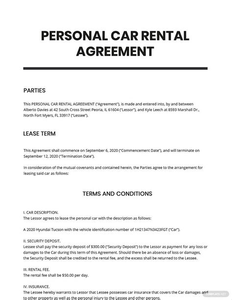 Car Rental Agreements Templates Format Free Download