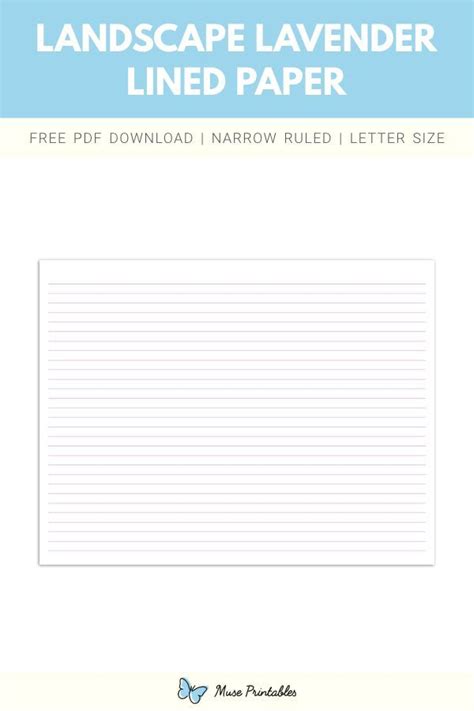 Printable Landscape Lavender Lined Paper Narrow Ruled Paper Template