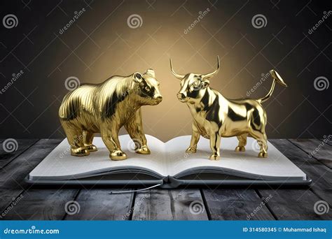 Gold Bull And Bear On Notebook Business Concept D Rendering Stock