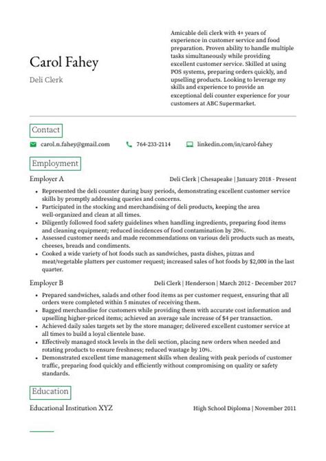 Deli Clerk Resume Cv Example And Writing Guide