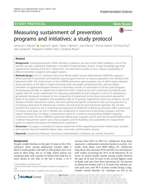 Pdf Measuring Sustainment Of Prevention Programs And Initiatives A