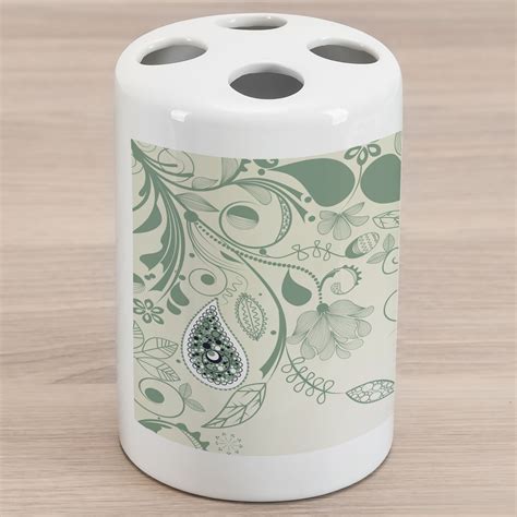 Paisley Ceramic Toothbrush Holder Vintage Aged Floral Paisley Patterns On Retro Art Background