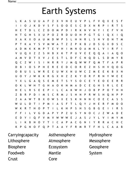 Layers Of The Earth Word Search