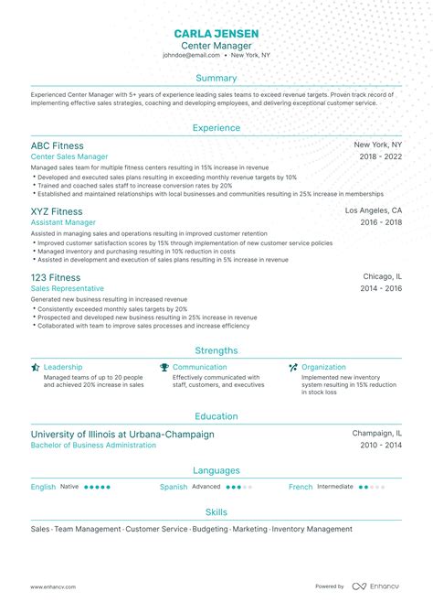 5 Center Manager Resume Examples And Guide For 2023