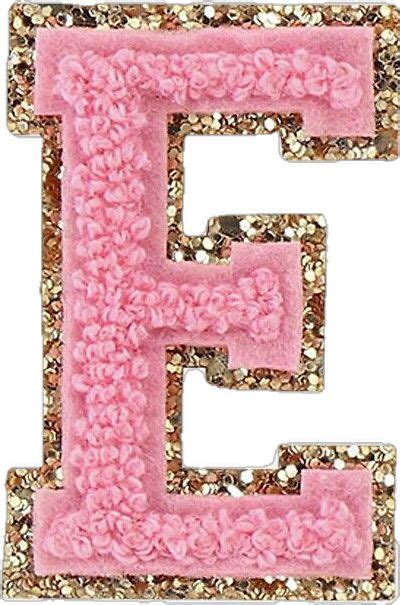 The Letter E Is Made Out Of Pink And Gold Sequins With Flowers On It