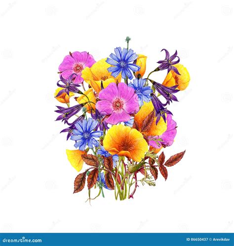 Hand Drawn Bouquet Of Beautiful Flowers Stock Illustration