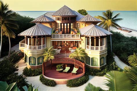 Luxurious Beachfront Villa With Private Deck And Hot Tub Surrounded By Tropical Greenery Stock
