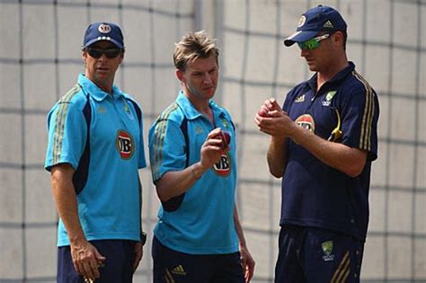 Brett Lee And Stuart Clark Work With Troy Cooley At The Nets