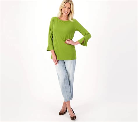 Susan Graver Every Day Liquid Knit Bateau Neck Bell Sleeve Top