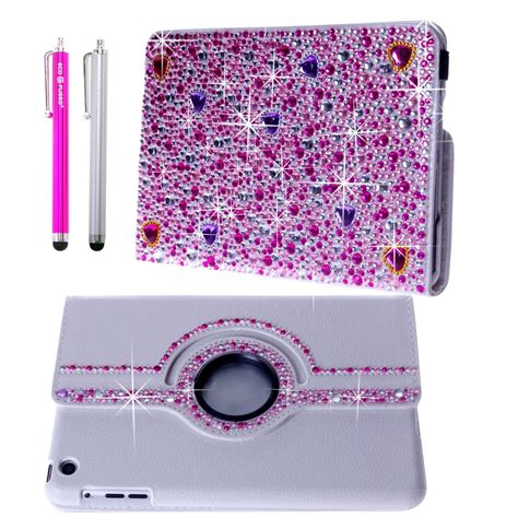 Bling 360 Rotating Ipad Mini White Leather Case Cover With