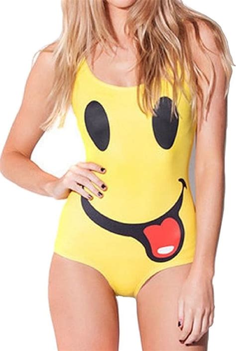 Amazon Emoji Smiley Face Women S Yellow Bikini Swimsuit Swimwear One Size S M Yellow