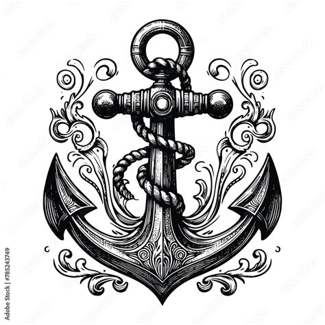 Anchor Sketch Old Engraving Vector Illustration Hand Drawn Vintage