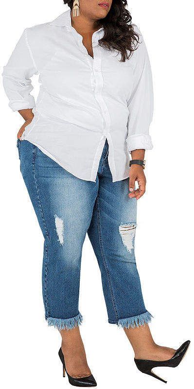 Poetic Justice Plus Size Curvy Cropped Boyfriend Jean Dark Blue